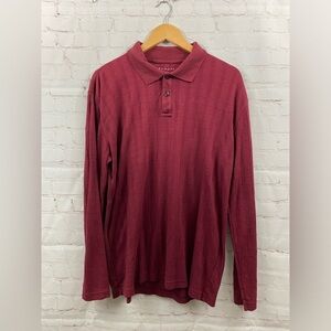 Via Europa Mens Size Large Burgundy Textured Cotton Blend Casual Polo Shirt*READ